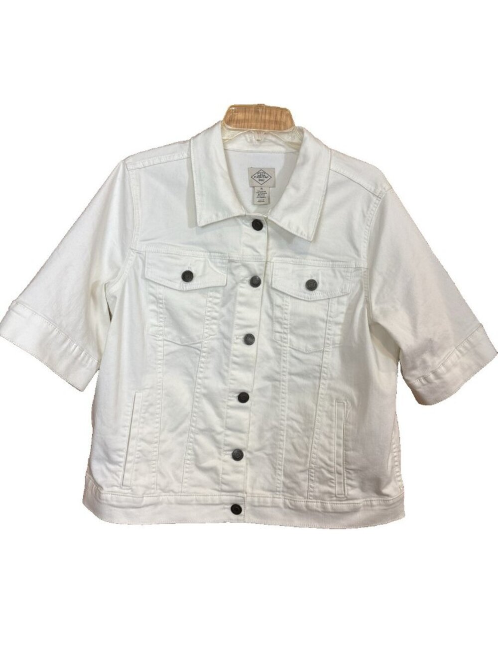 St. John's Bay Women's White Denim Jacket Short Sleeve Button Front